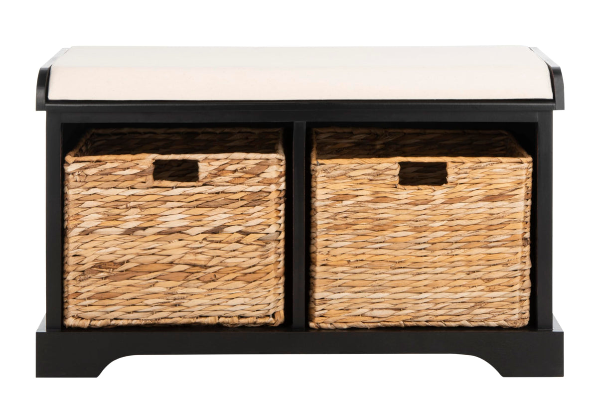 SAFAVIEH Freddy Wood Storage Bench, 33" Farmhouse Vintage White AMH5736D