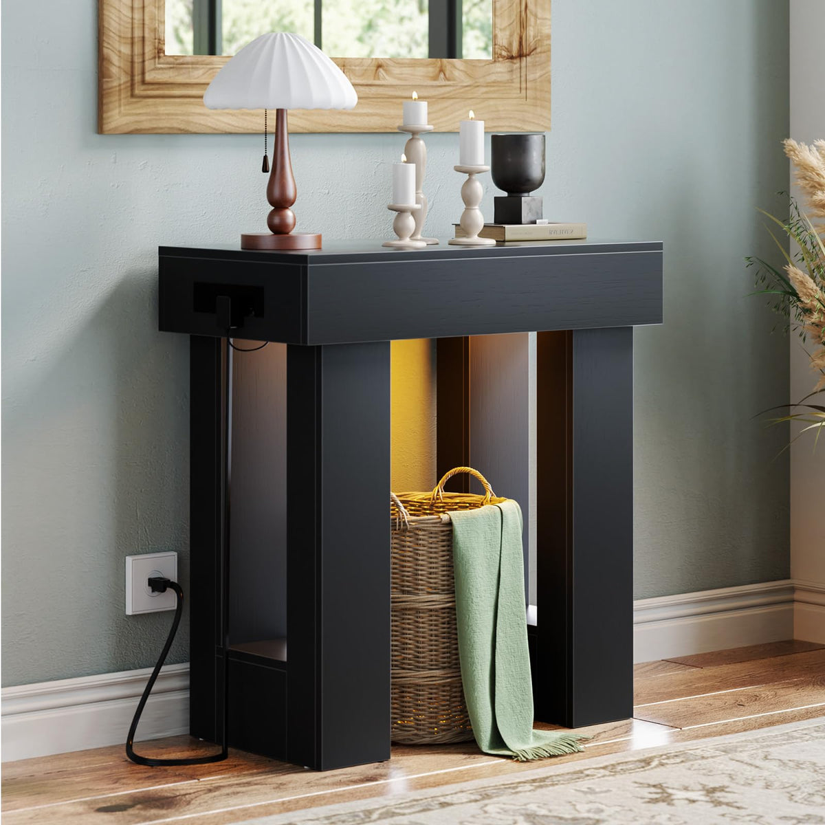 Unikito 63" Console Table with Sensor Light & AC Outlets with USB-C Ports