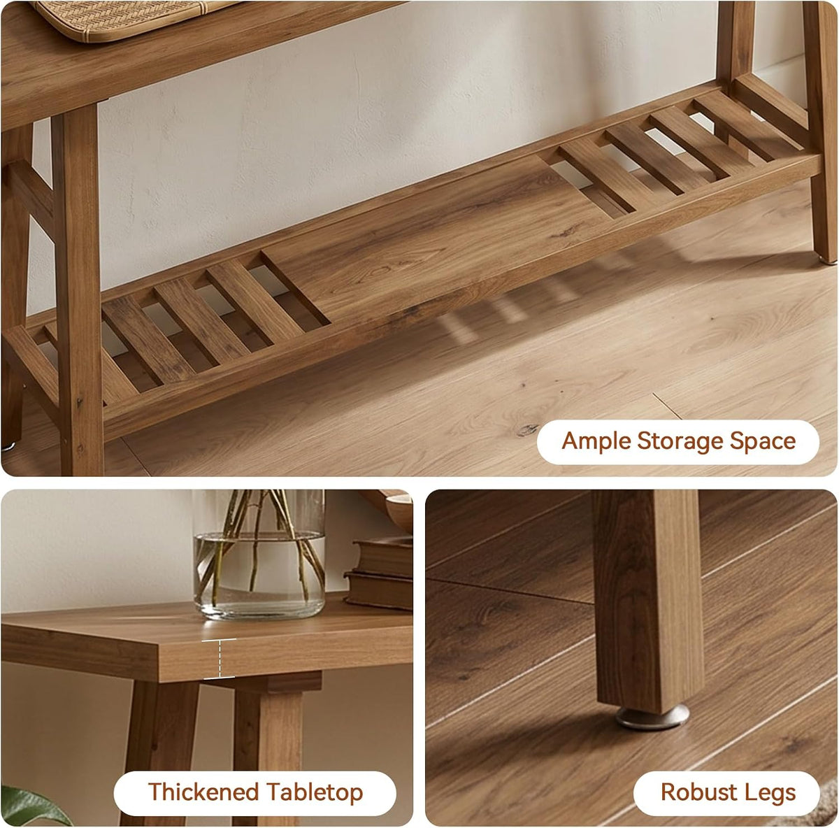 59" Solid Firwood Console Table, Farmhouse Natural Entryway Table