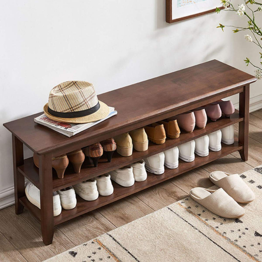 XKZG Shoe Rack Bench Wooden Storage Bench Entryway Bench, Natural, 47.2"