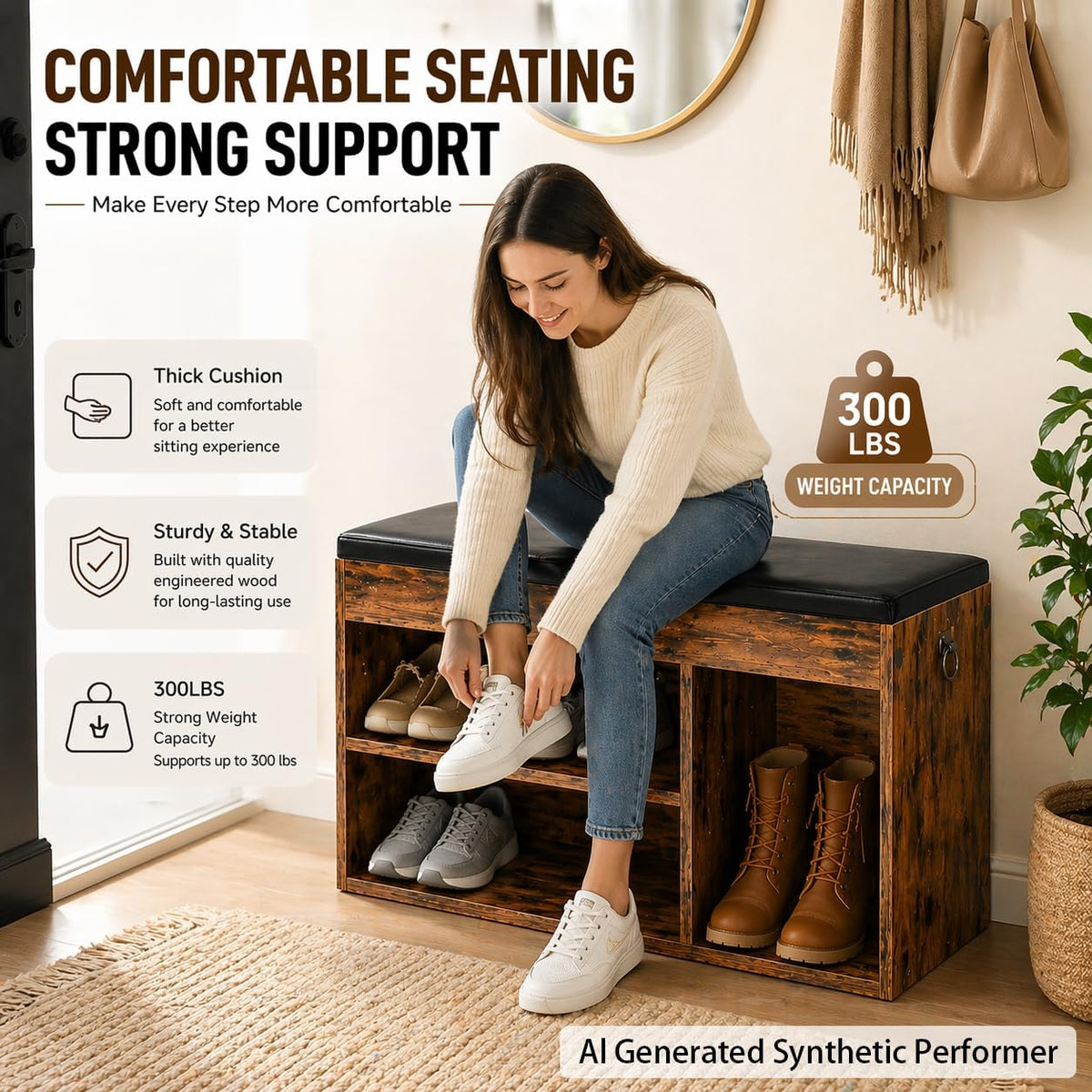 HOOBRO Shoe Storage Bench with Cushion, 32.3" Entryway Bench