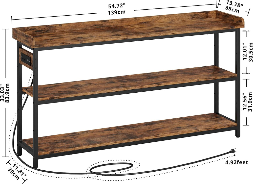 IRONCK Console Table with Power Outlet, One Piece Top, Sofa Table 55"
