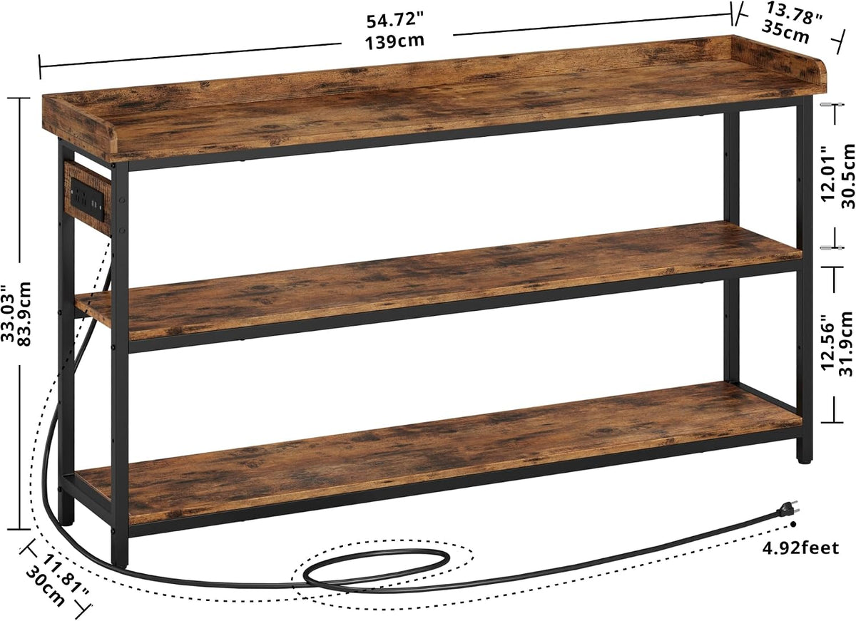 IRONCK Console Table with Power Outlet, One Piece Top, Sofa Table 55"