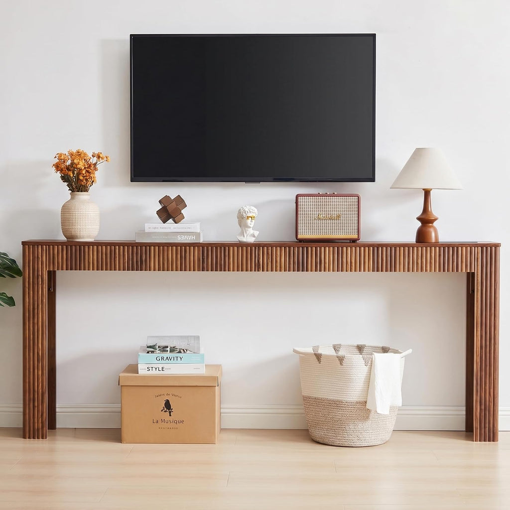 79" Long Narrow Sofa Table Behind Couch with Charging Station,Walnut