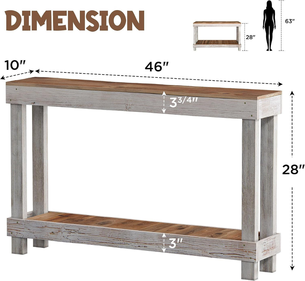 SMARTSTANDARD 46" Long Farmhouse Console Table, Solid Wood, Classic White