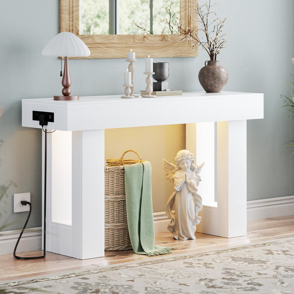 Unikito 47" Entryway Table with Sensor Light and Outlets, Pure White