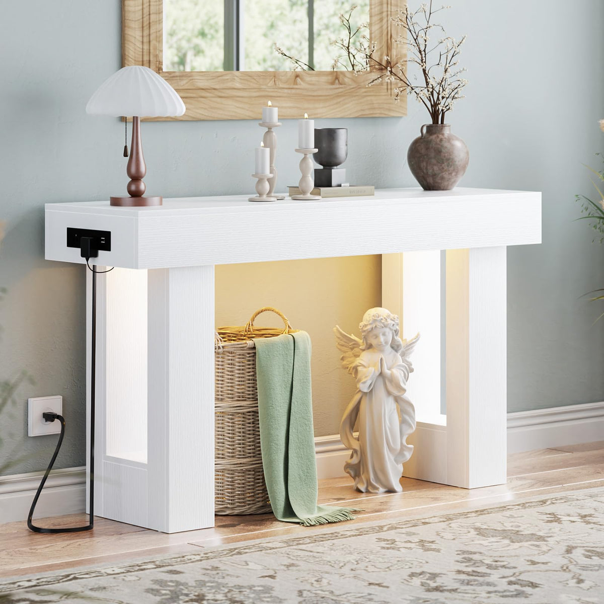 Unikito 63" Console Table with Sensor Light & AC Outlets with USB-C Ports