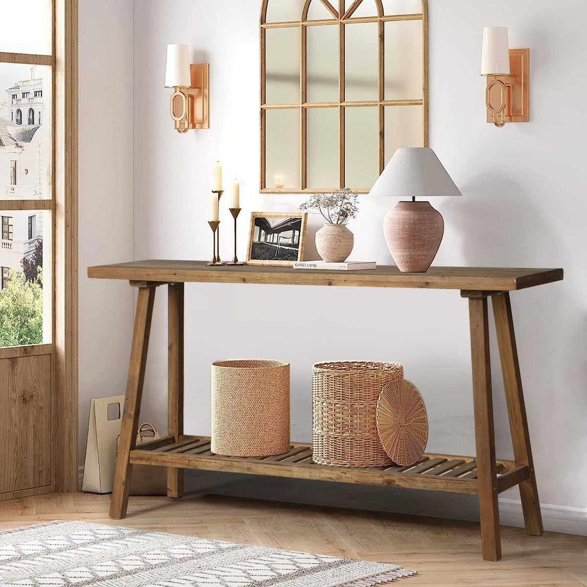 HOKYHOKY Reclaimed Solid Wood Console Table, 59" Farmhouse Entryway Tables