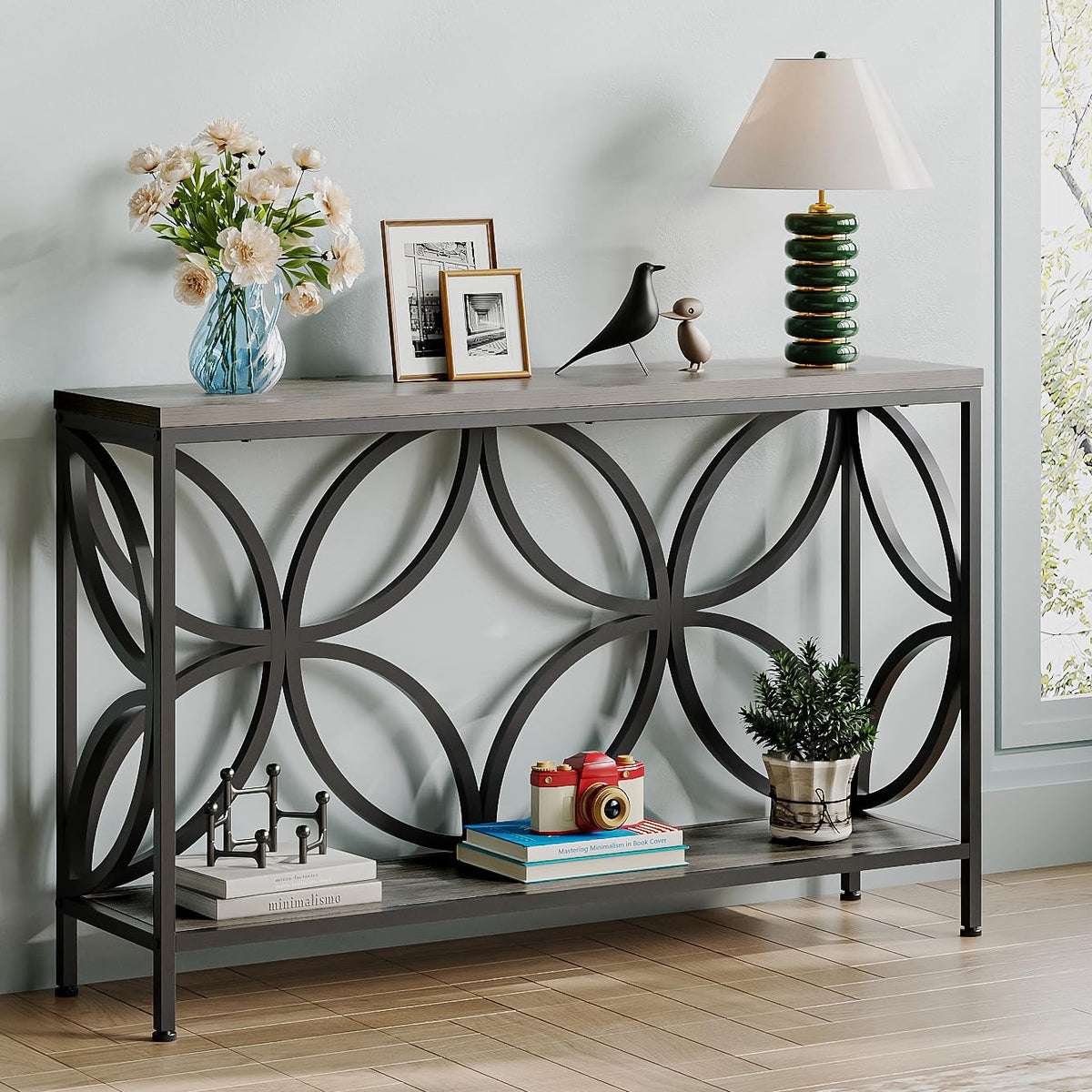 GiftGo Narrow Sofa Table 47.2 Inch, Industrial Sofa Table Behind Couch, Vintage Entry Console Table with Storage for Entryway, Living Room, Foyer, Elegant Design (Rustic Brown, 47.2)