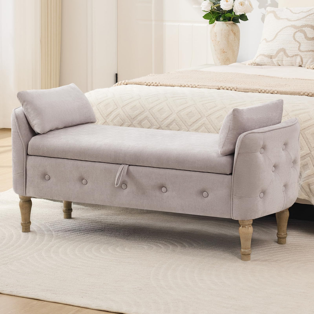 End of Bed Storage Bench King Size,51" Upholstered Bedroom Bench,Green