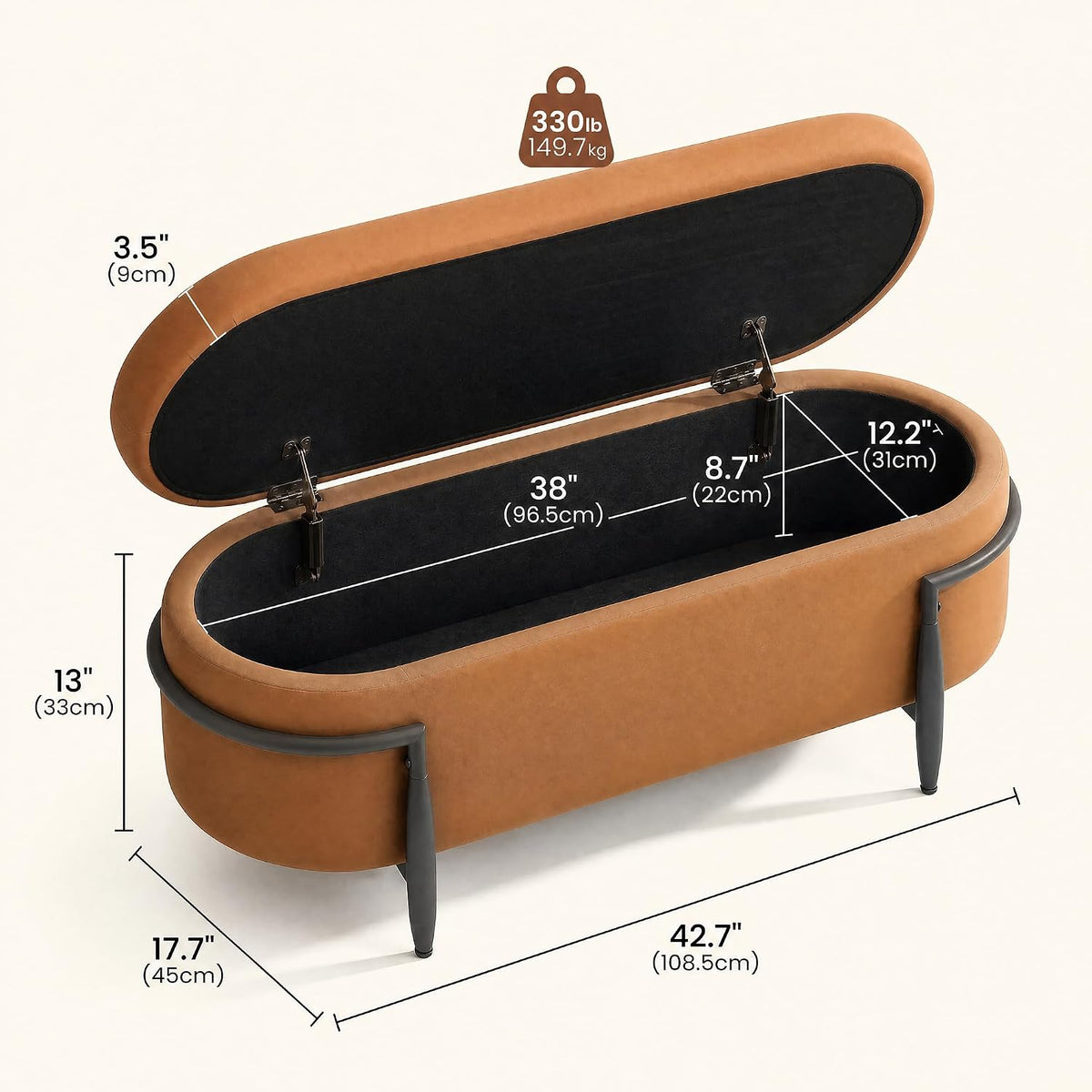 ModernMate 42.7" Storage Ottoman Bench, End of Bed Storage Chest Bench