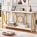 HOMISSUE Sofa Console Table, Modern Gold Console Table with Faux Marbled Tabletop, Engineered Wood Entryway Tables with 2 Tier Storage, Narrow Sofa Table for Living Room, Hallway (55 Inch, White&Gold)