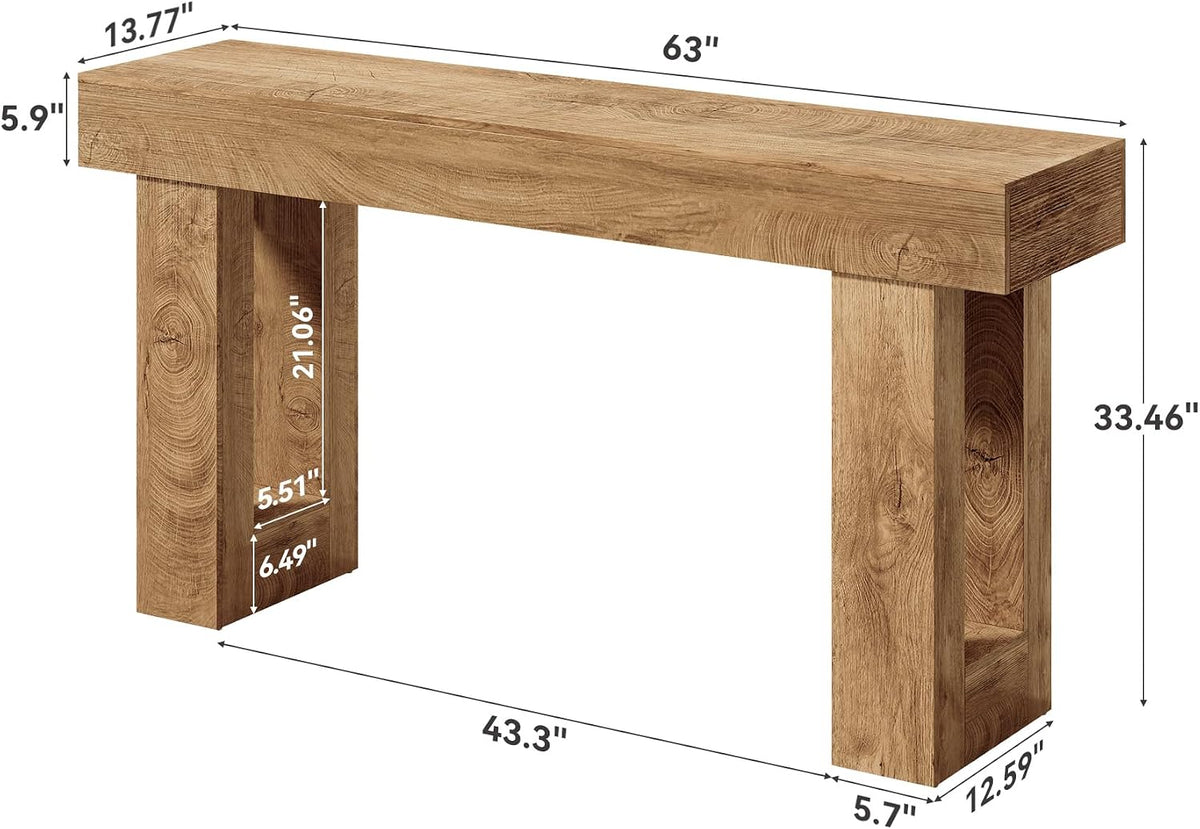 LITTLE TREE 63 Inches Long Sofa Table, Farmhouse Console Table for Entryway, Wooden Sofa Table for Living Room, Behind Couch Table, Rectangle Hallway Foyer Table for Entrance, Oak