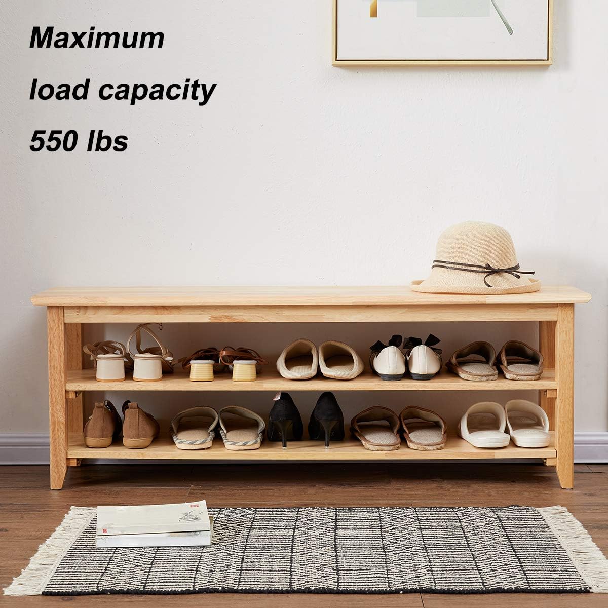 XKZG Shoe Rack Bench Wooden Storage Bench Entryway Bench, Natural, 47.2"