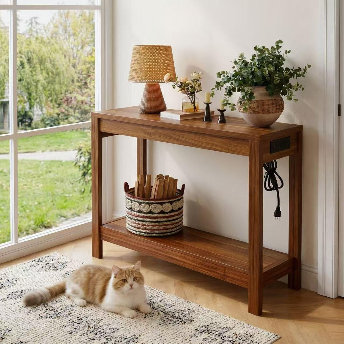 47" Entryway Table, Narrow Console Sofa Table, with Outlets and USB-C Port, Entryway Table with Open Storage, for Living Room, Hallway, Entryway, Foyer, Kitchen Counter, Black