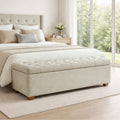 Storage Bench for Bedroom, 65.2'' Tufted End of Bed King Size Upholstered Extra-Long Bench with Dual Flip-Top Lids for Entryway, Hallway, Cloakroom, Window, Griege.