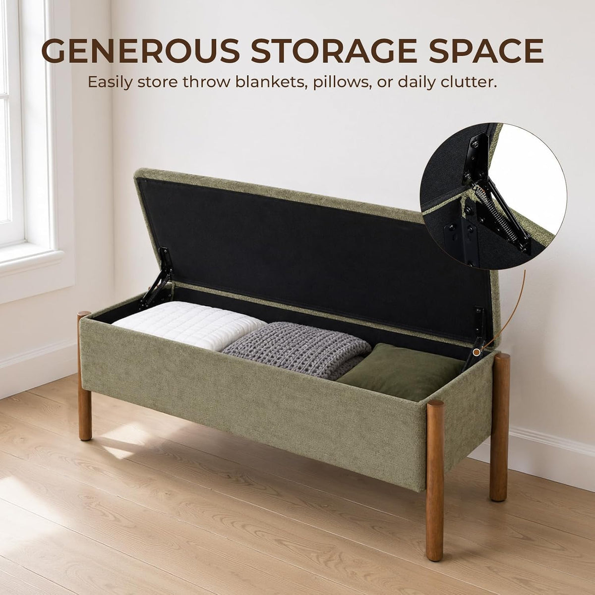 50" Shoe Bench with Storage, Chenille Shoe Rack Bench, Removable Shoe Storage Bench Entryway Storage with Cushion for Front Doors Entrances Hallway, Mudroom, Closet, Bedroom, Green, XR-Ben02