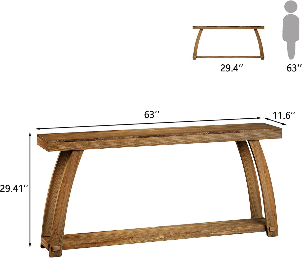 Solid Wood Console Table, 63" Sofa Table with Slightly Curved Legs