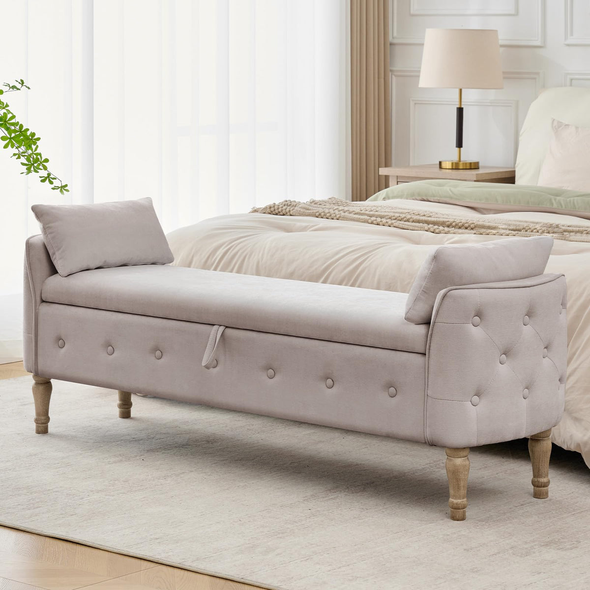End of Bed Storage Bench King Size,51" Upholstered Bedroom Bench,Green