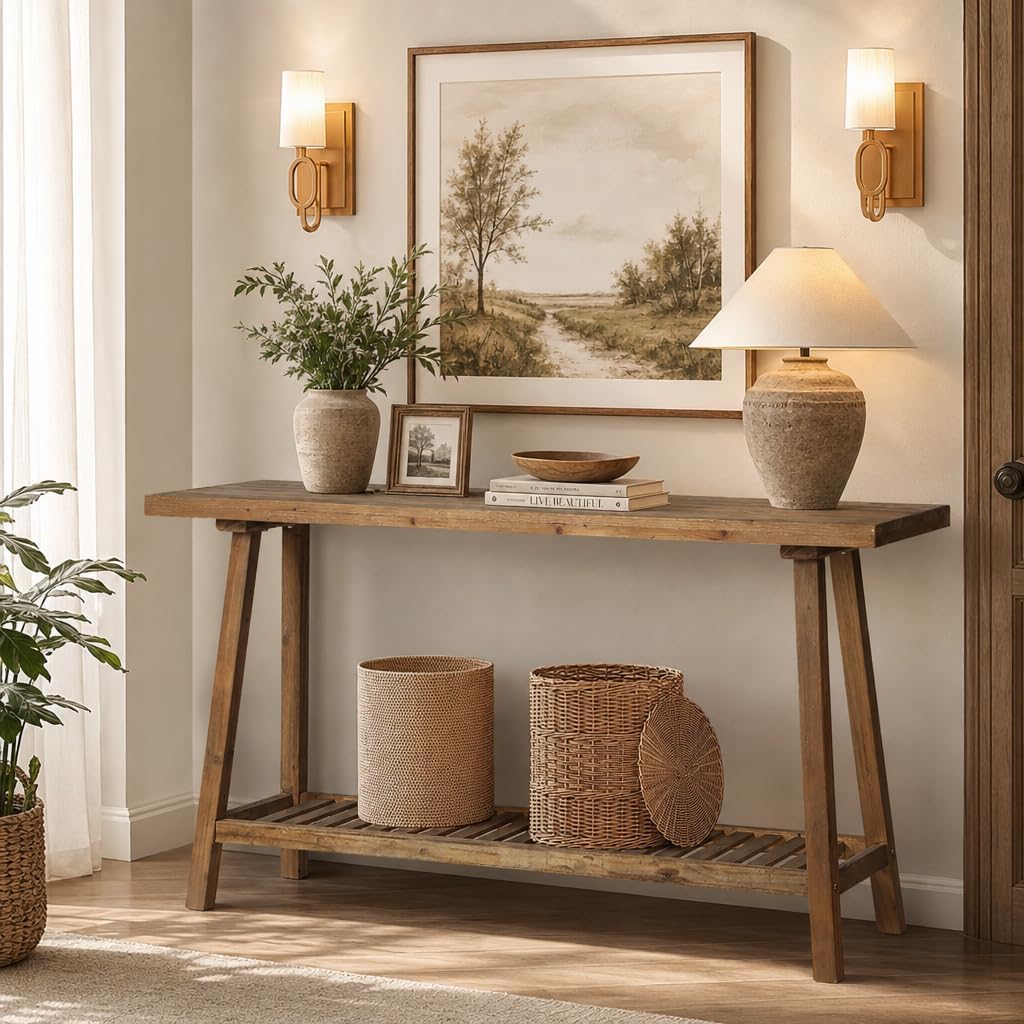 HOKYHOKY Reclaimed Solid Wood Console Table, 59" Farmhouse Entryway Tables