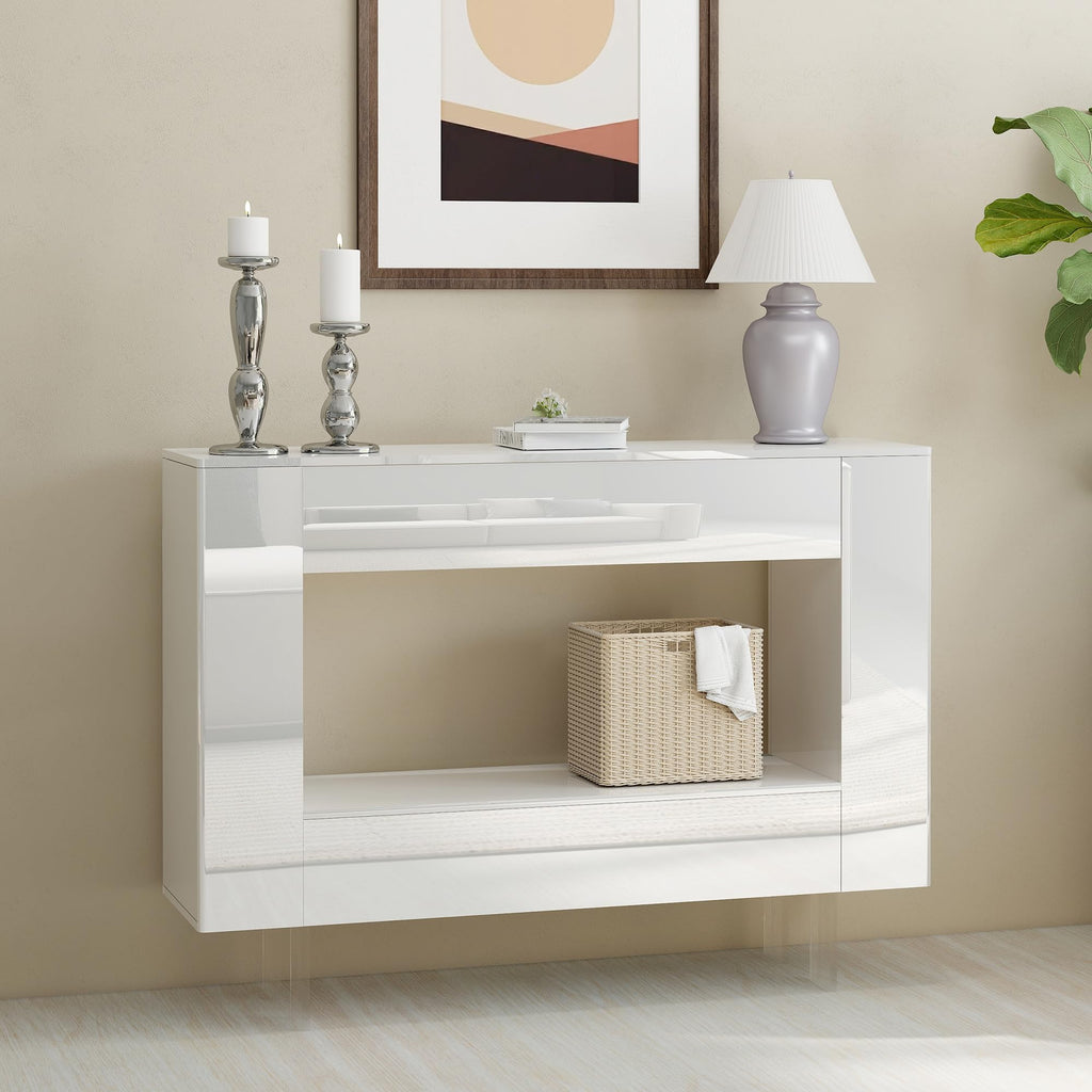 47" High Gloss Console Table with Hidden Side Storage, Black