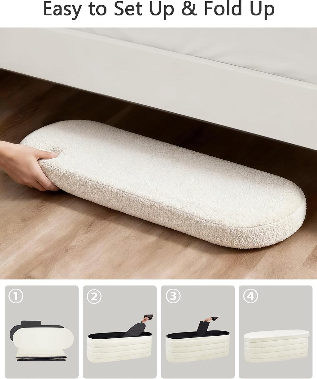 GLAXYFUR Storage Ottoman Bench, 43" Entryway Shoe Seat, Sherpa White