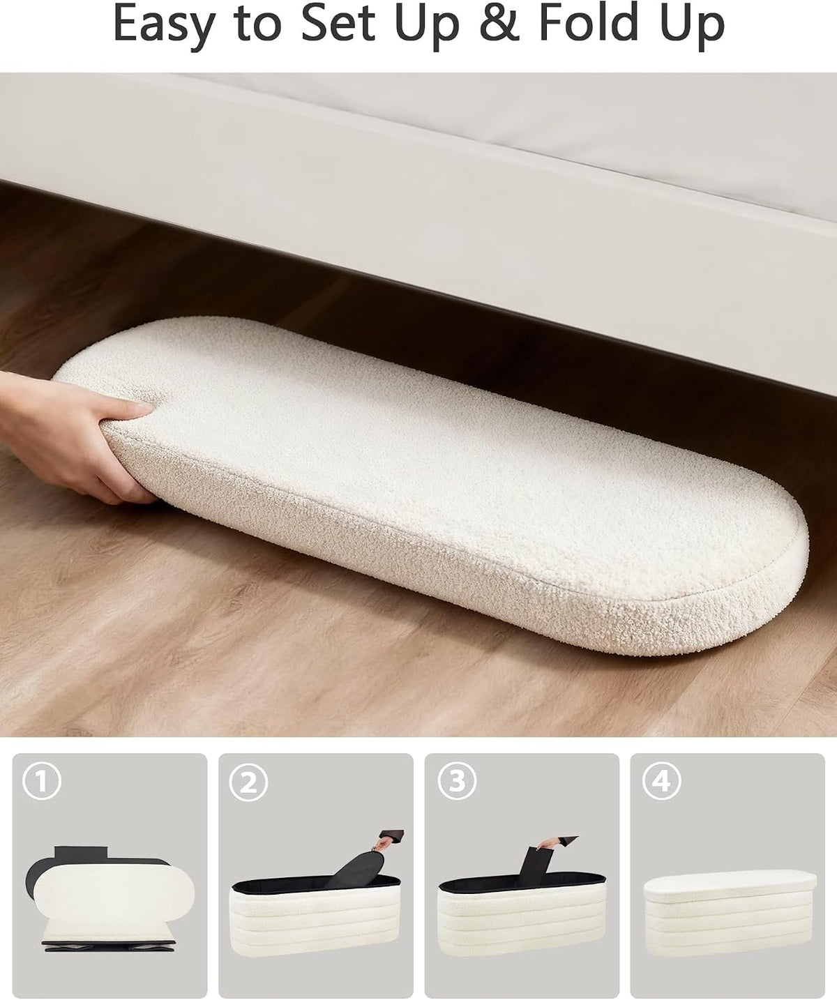 GLAXYFUR Storage Ottoman Bench, 43" Entryway Shoe Seat, Sherpa White