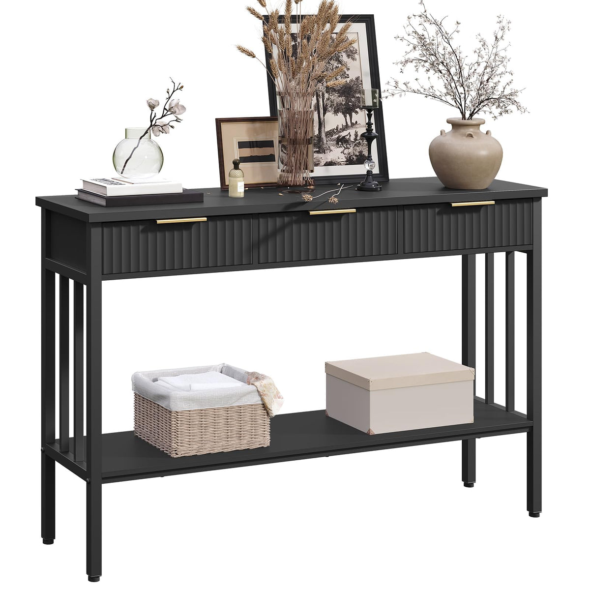 MAHANCRIS 39.4" Console Table with 2 Drawers, Fluted Black Entryway Table