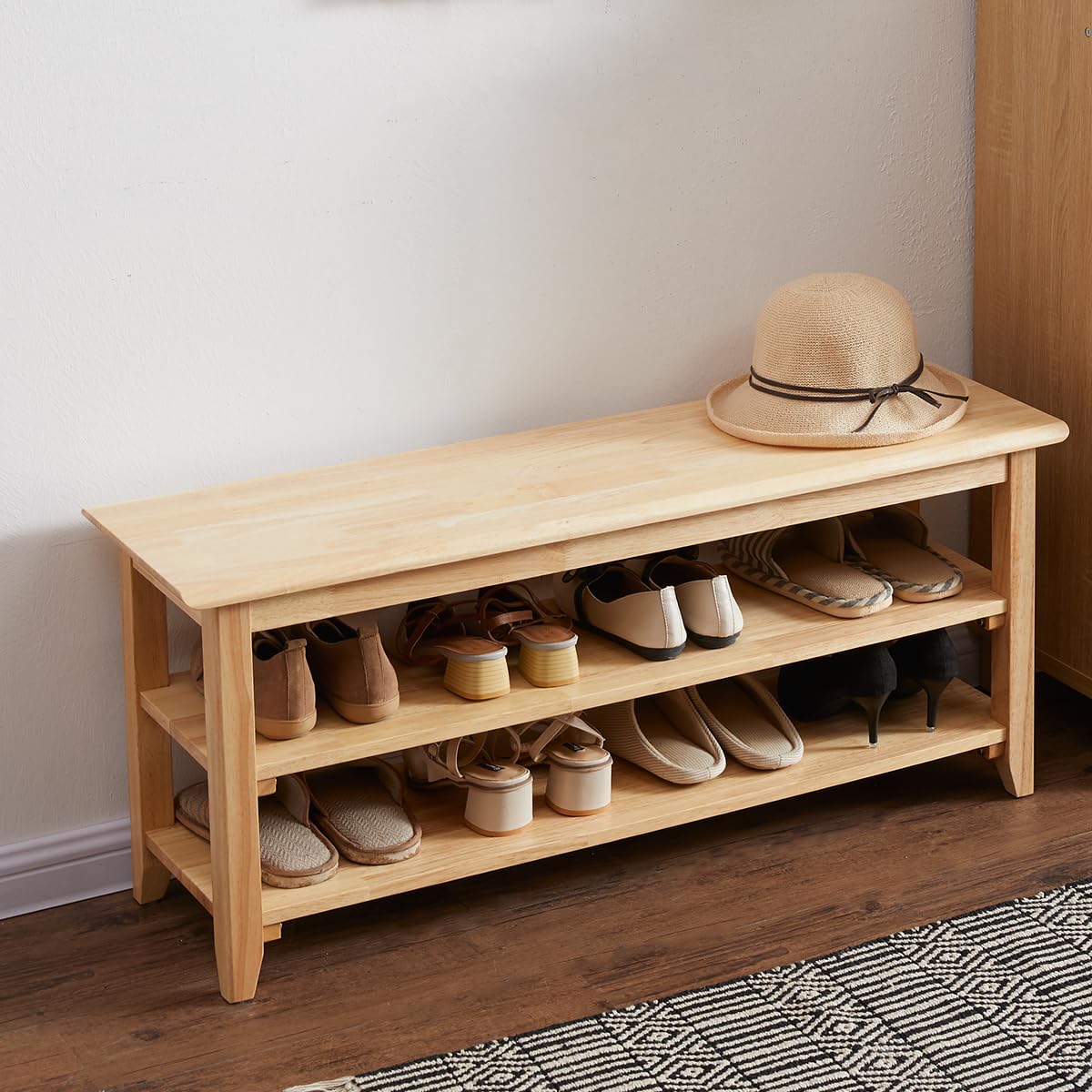 XKZG Shoe Rack Bench Wooden Storage Bench Entryway Bench, Natural, 47.2"