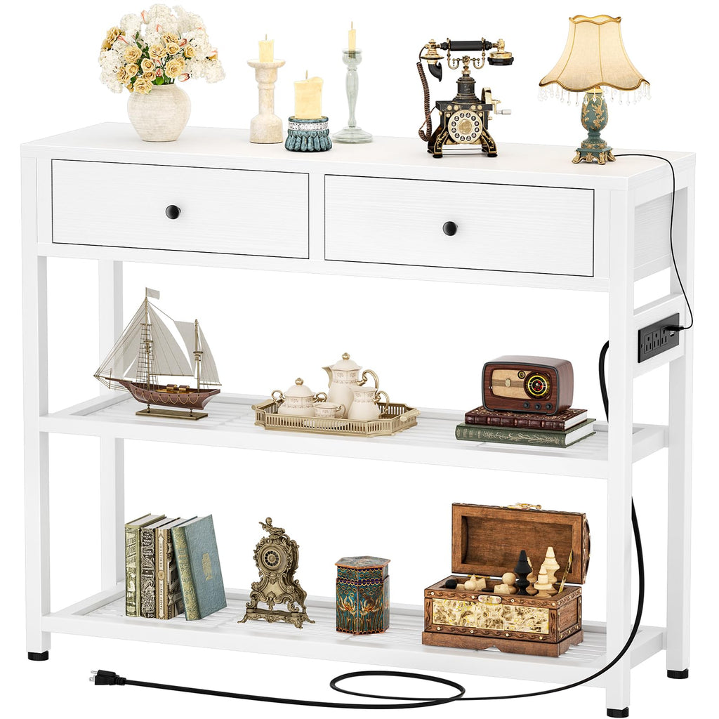Ecoprsio Entryway Table with Power Outlets, 47" Console Table with Drawers