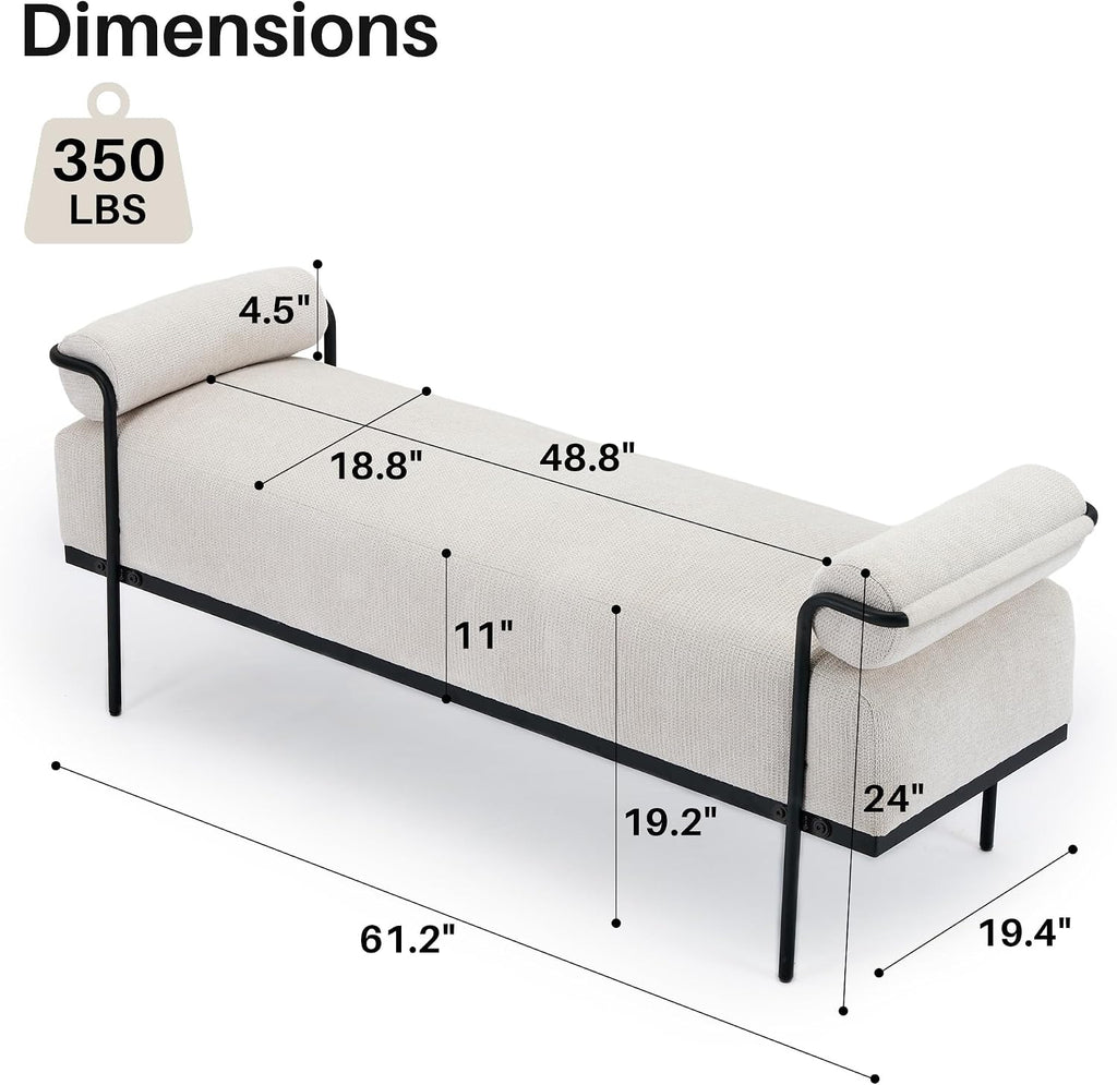 SOFTHION 61.2" End of Bed Bench, Chenille Upholstered Entryway Bench, Beige