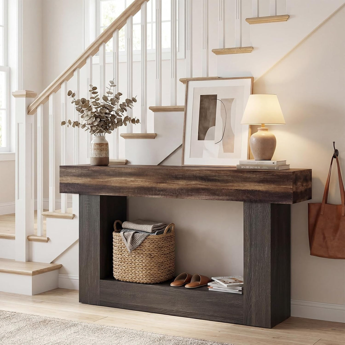 GIANTEX 63" Farmhouse Console Table, 2-Tier Narrow Entryway Table