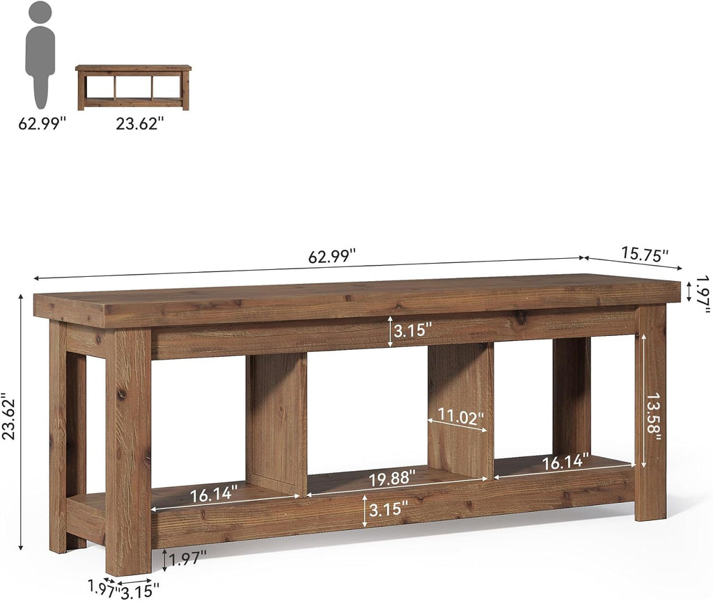 Tribesigns 63-inch Solid Wood Console Table with 3 Storage Cubes