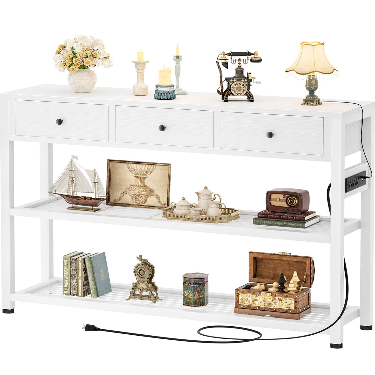 Ecoprsio Entryway Table with Power Outlets, 47" Console Table with Drawers