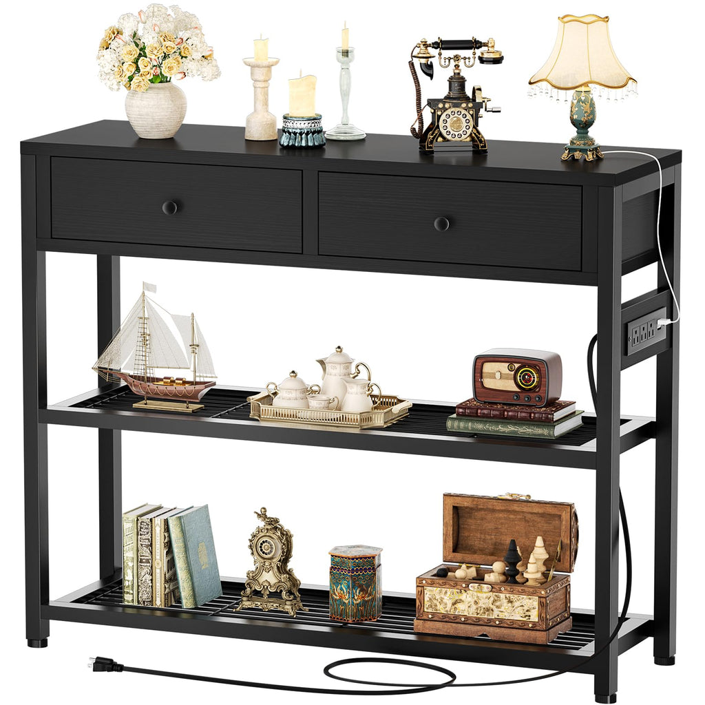 Ecoprsio Entryway Table with Power Outlets, 47" Console Table with Drawers