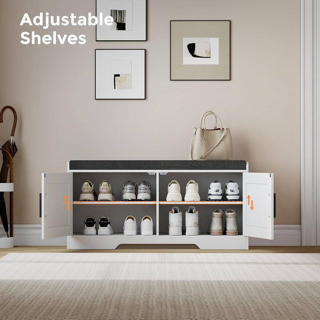 Homleke Shoe Storage Bench, 2 Doors & Thickened Padded Seat Cushion