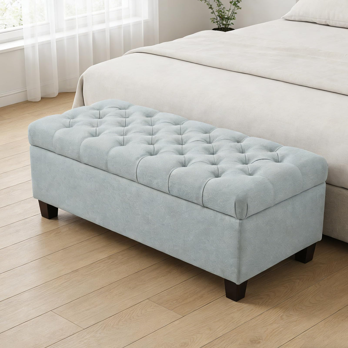 Chifee & Vingol 60" Ottoman with Storage Oversized End of Bed Storage Bench Upholstered Benches for Entryway, Living Room, Bedroom-Beige