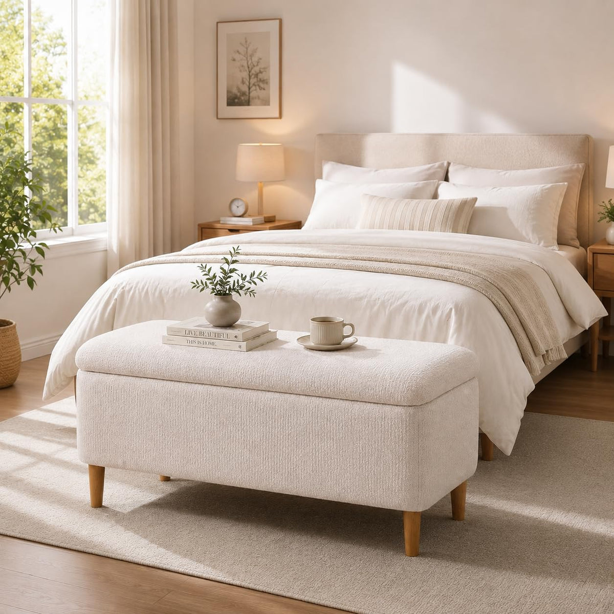 39.4" Ottoman with Storage Upholstered Storage Bench for Living Room