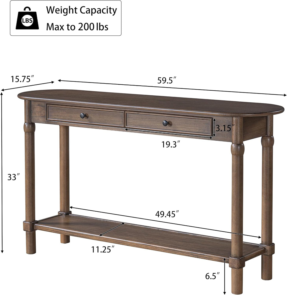 Merax 59.5" Console Table with 2 Drawers and Shelf, Walnut
