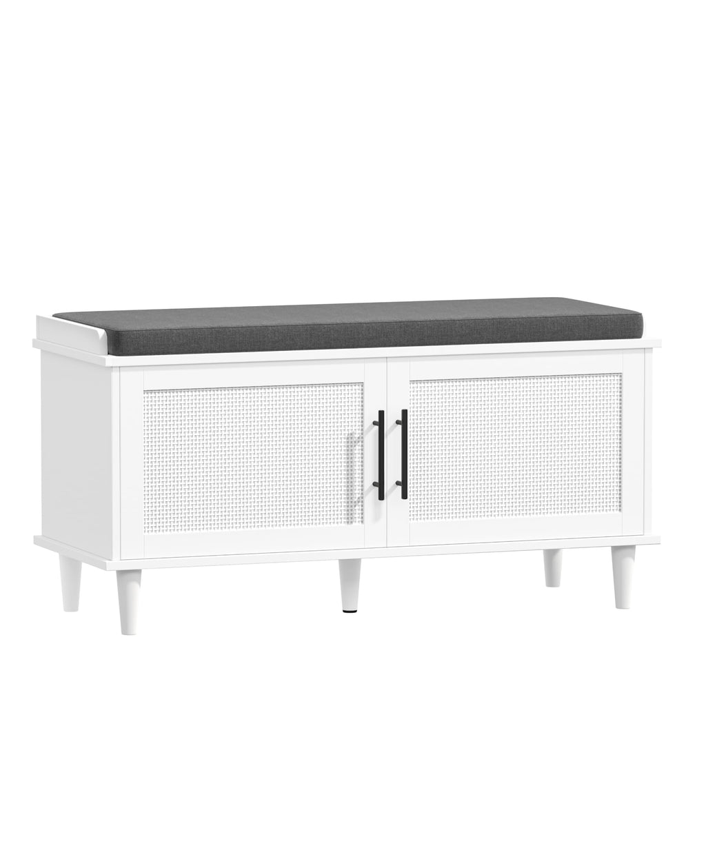 Akxomel 47.2" Rattan Shoe Storage Bench 4 Doors Wooden Entryway Bench Oak