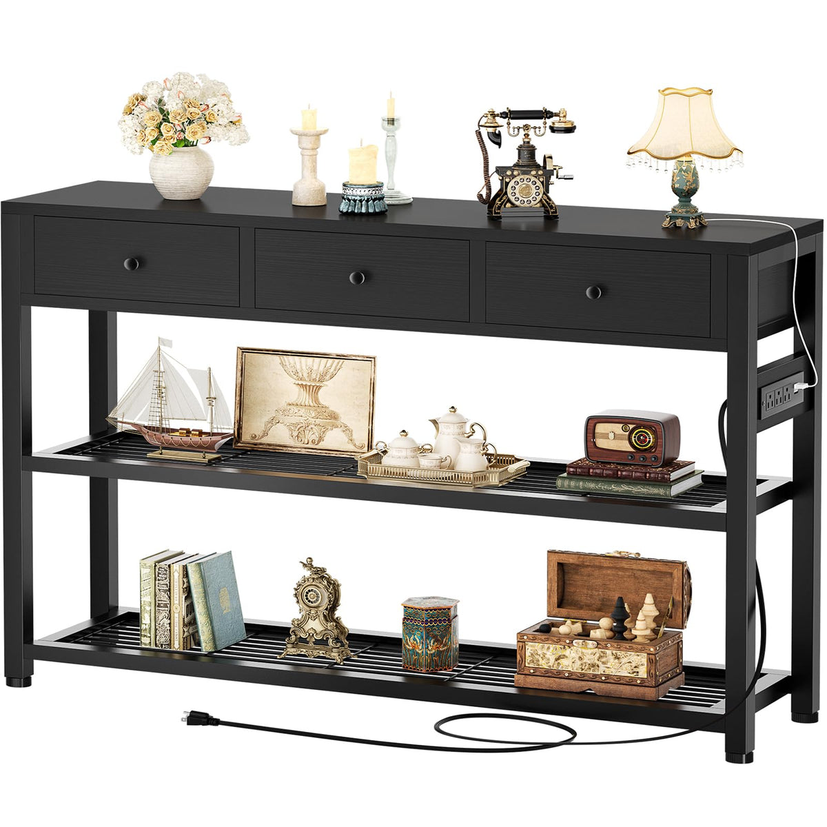 Ecoprsio Entryway Table with Power Outlets, 47" Console Table with Drawers