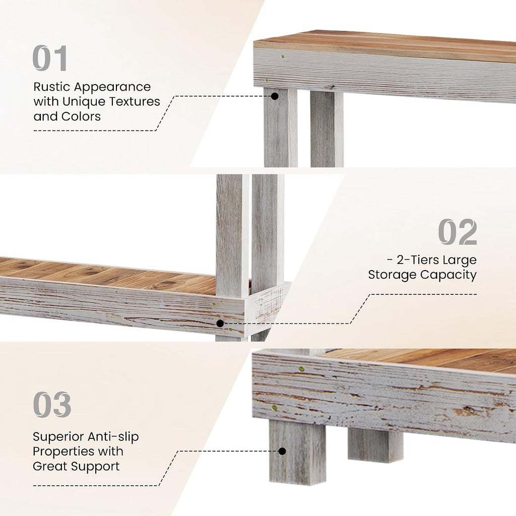 SMARTSTANDARD 46" Long Farmhouse Console Table, Solid Wood, Classic White