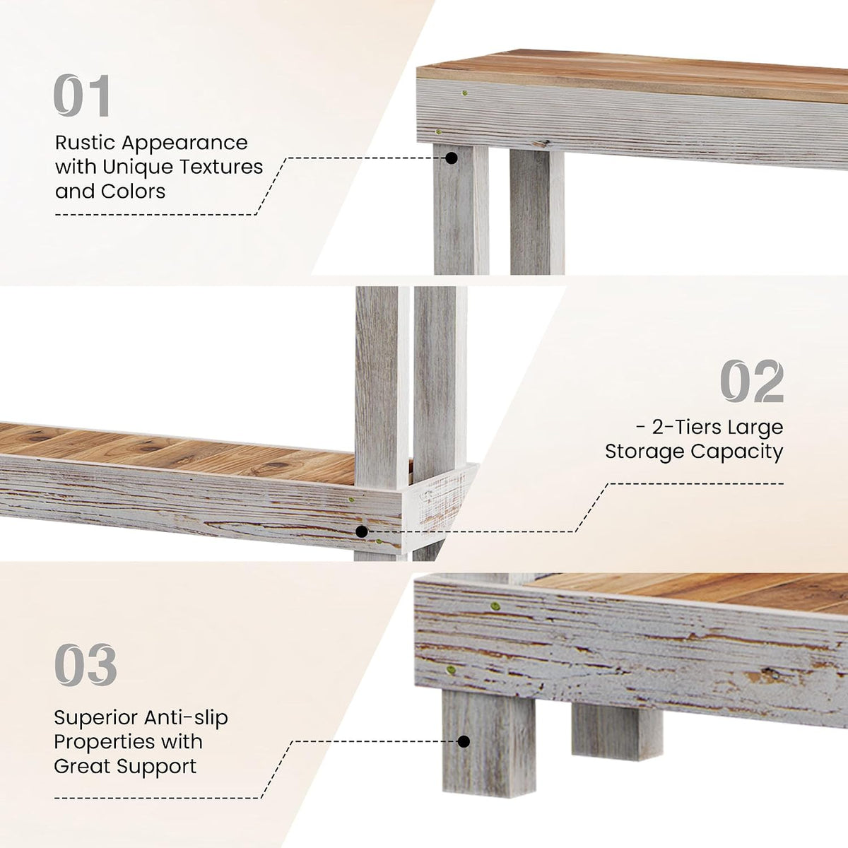 SMARTSTANDARD 46" Long Farmhouse Console Table, Solid Wood, Classic White
