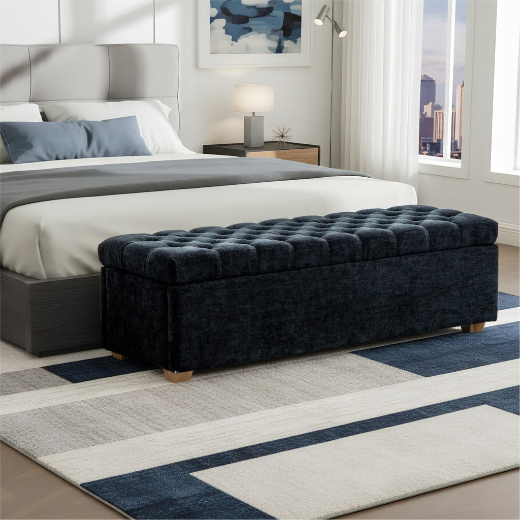 Chifee & Vingol 60" Ottoman with Storage Oversized End of Bed Storage Bench Upholstered Benches for Entryway, Living Room, Bedroom-Beige