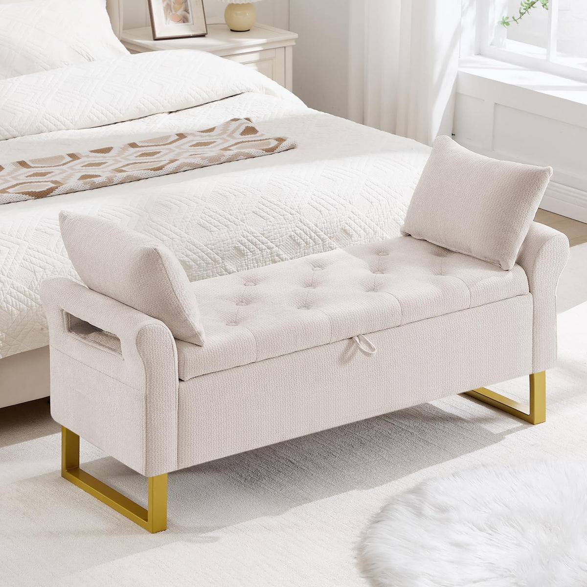 67" King Size End of Bed Storage Bench, Storage Benches for Bedroom, Green