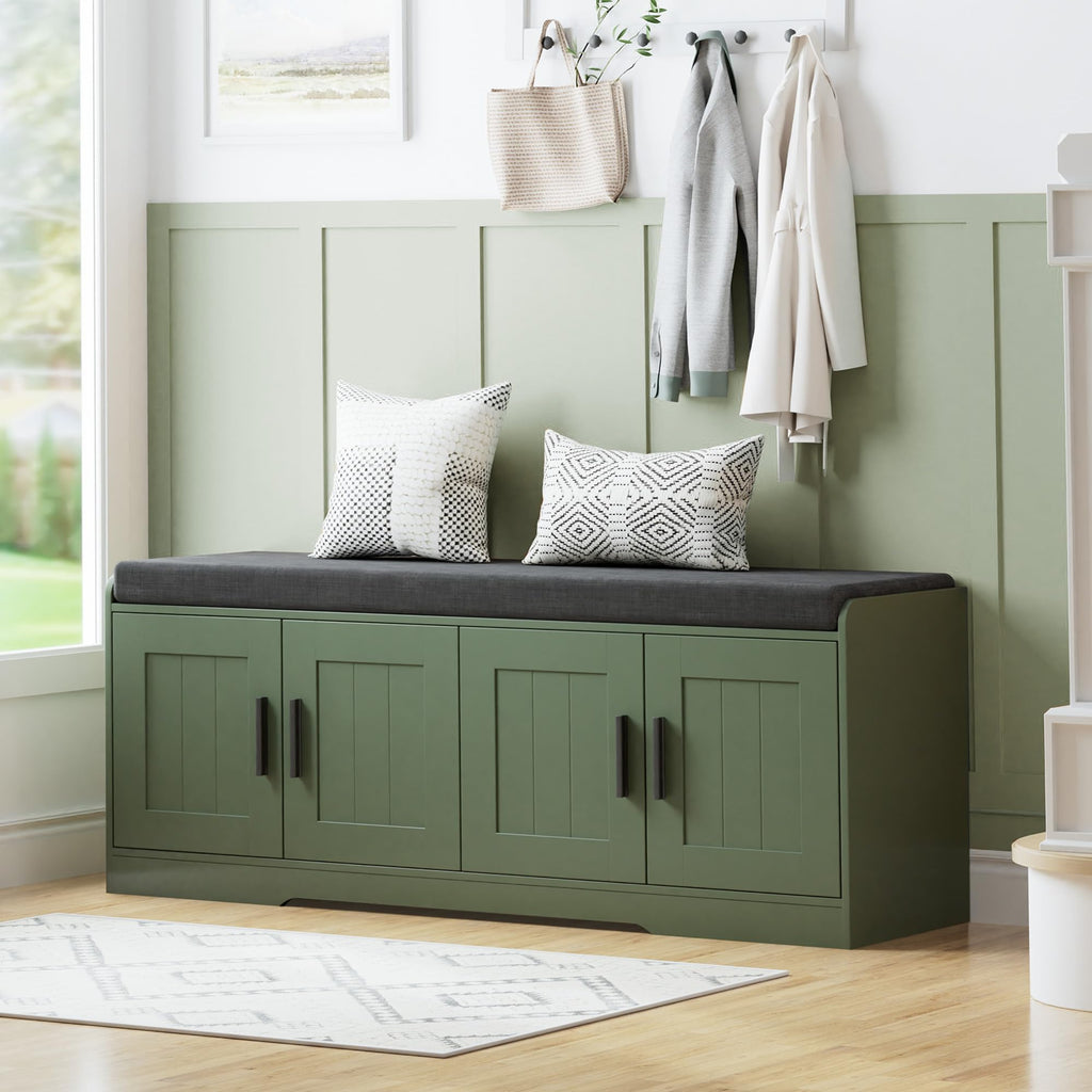 Homleke Shoe Storage Bench, 2 Doors & Thickened Padded Seat Cushion