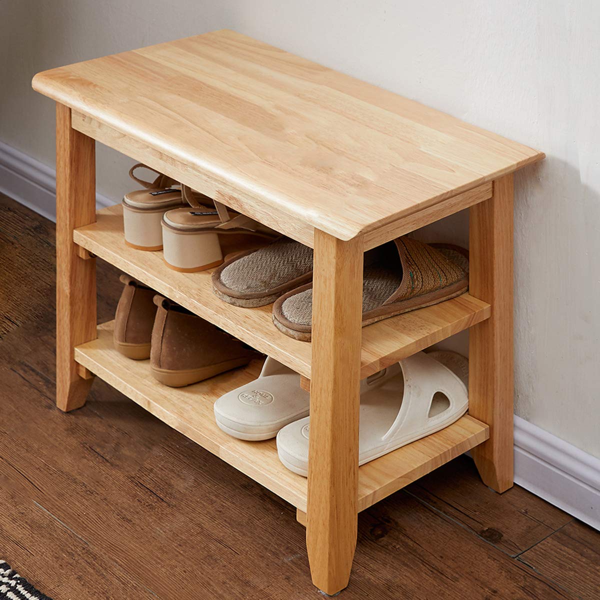 XKZG Shoe Rack Bench Wooden Storage Bench Entryway Bench, Natural, 47.2"