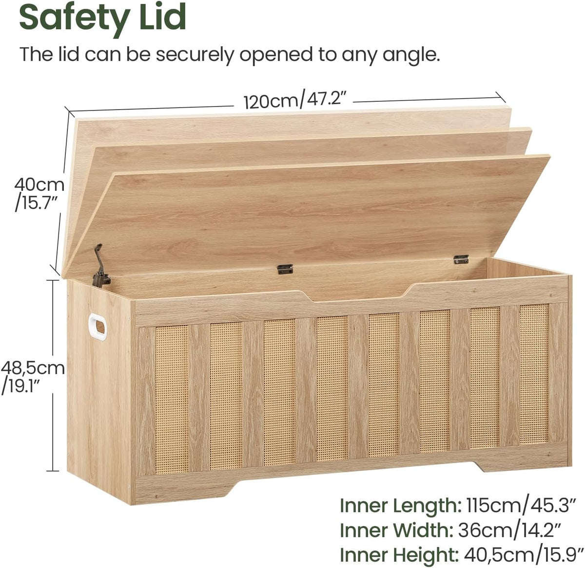 CHOEZON 47.2" Storage Bench, Rattan-Style Storage Chest, Storage Cabinet with Handles, Toy Storage Box, for Living Room and Bedroom, Natural MCW24NL