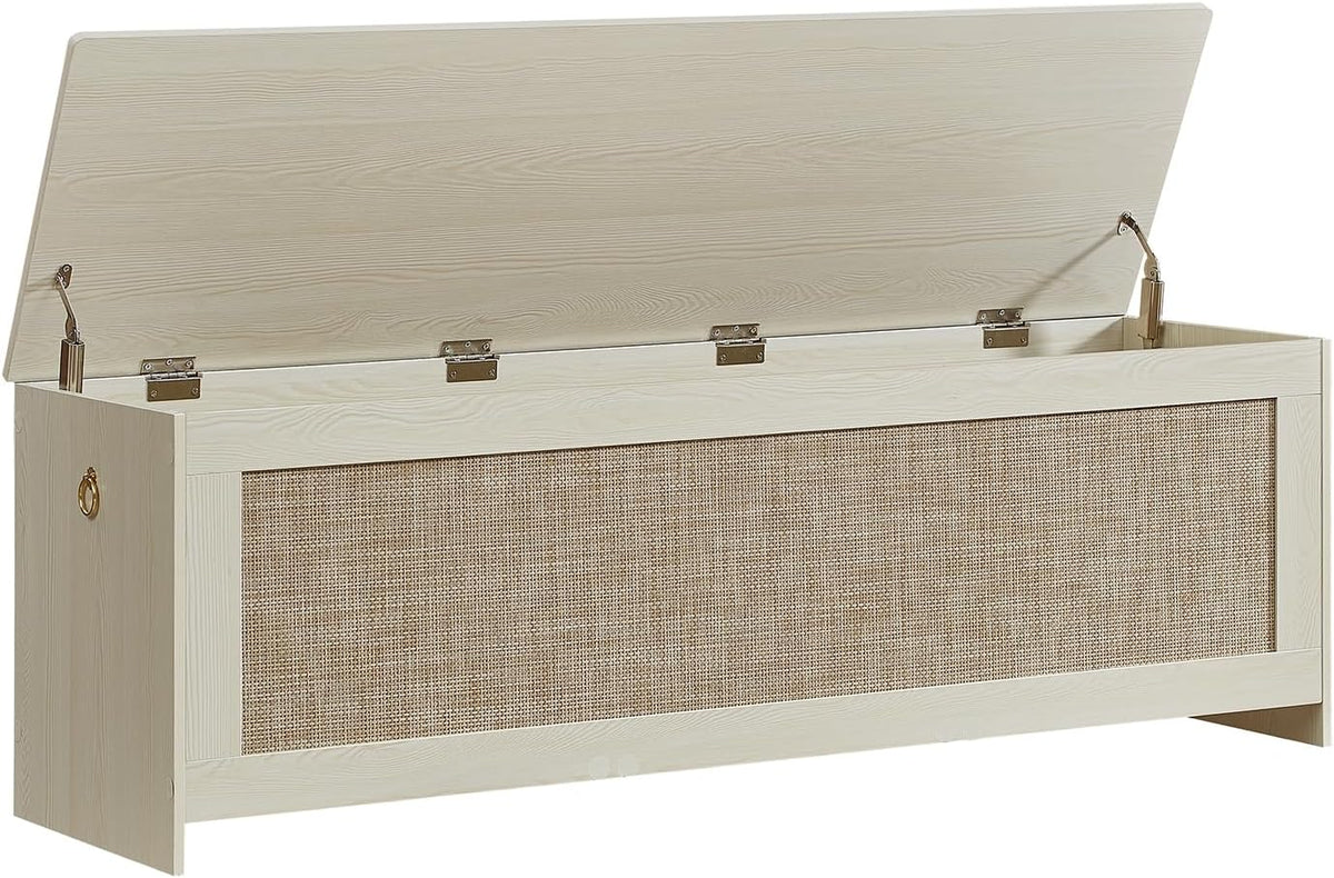 55.1" Storage Chest Extra Large,Rattan Storage Bench(White Cream)