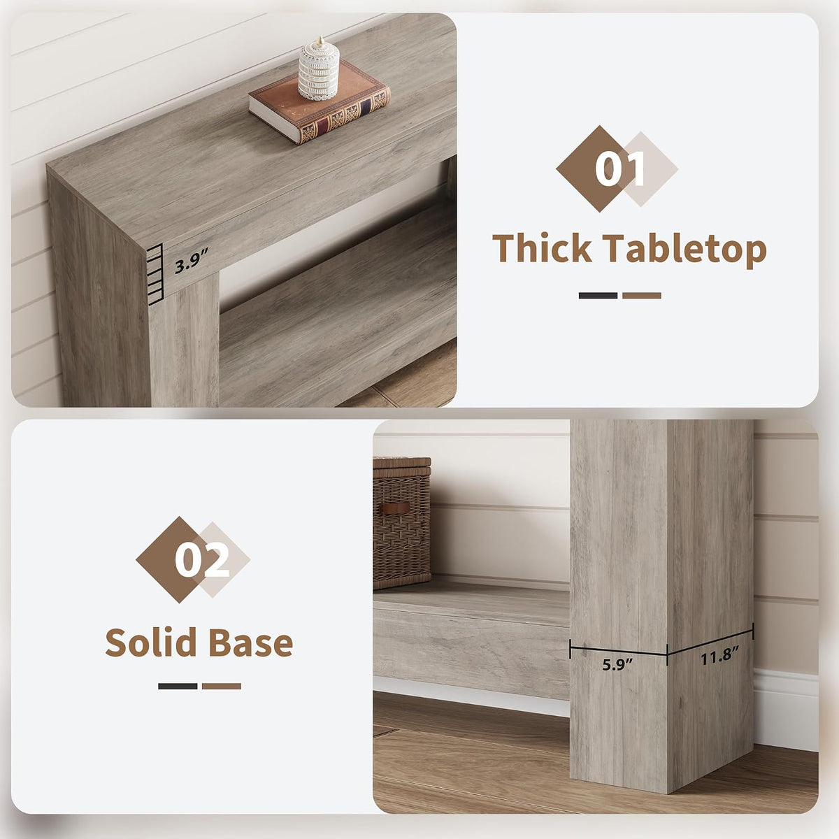 GarveeHome 47" Farmhouse 2-Tier Console Table for Entryway, Grey